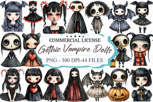 Whimsical Gothic Vampire Dolls Clipa, an Illustration by designcity5