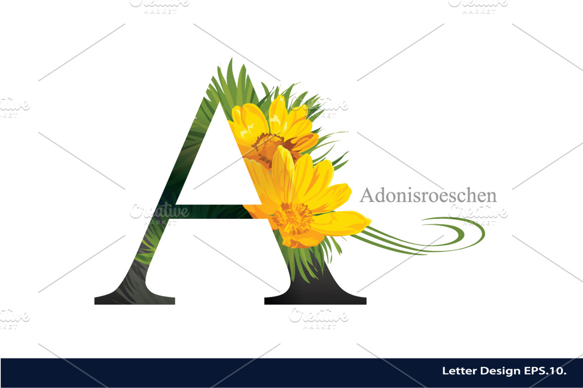 Letter A vector with flower., an Illustration by PonDeArt (Photo 2 of 2)
