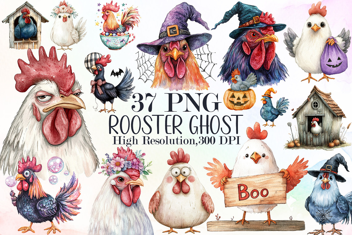 Halloween Rooster Ghost Clipart, an Illustration by Sublimation Artist (Photo 1 of 6)