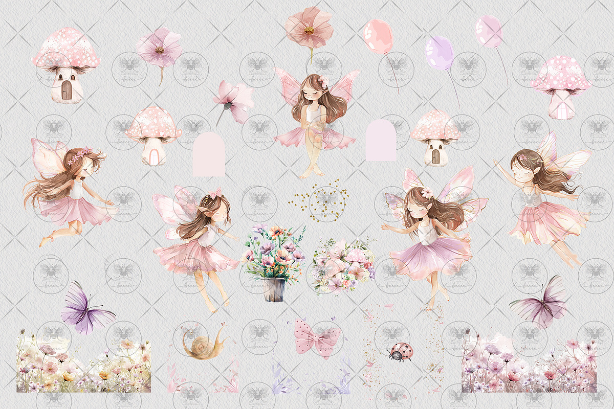 Fairy Garden Watercolor Clipart, an Illustration by BigCakeBee (Photo 3 of 4)