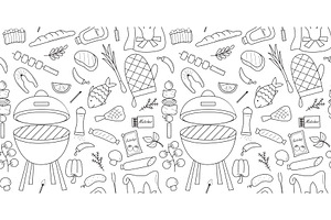 Barbecue seamless pattern doodle, a Food Illustration by Tati_Kli