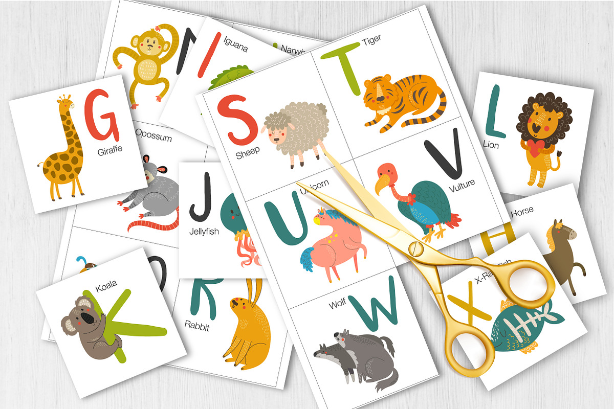 English Alphabet and cards. EPS, PDF, an Animal Illustration by KVIO (Photo 4 of 8)
