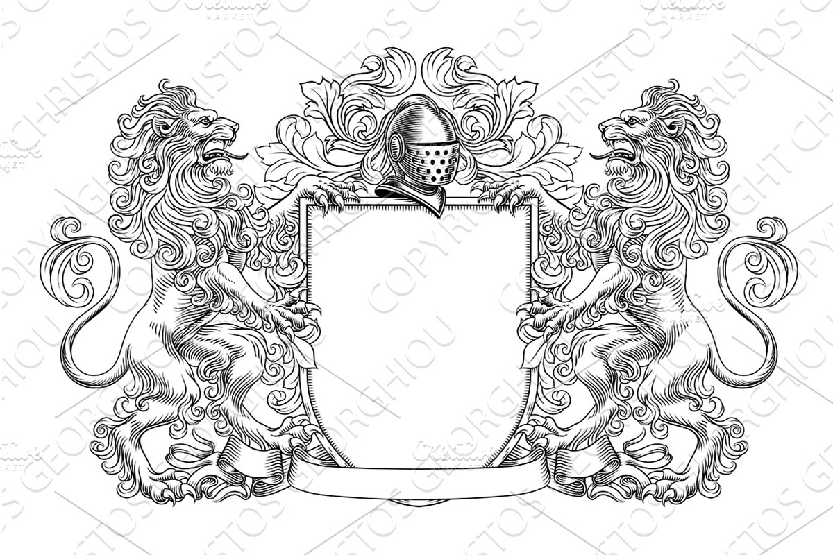 Coat of Arms Crest Lions Heraldic, an Illustration by Christos Georghiou