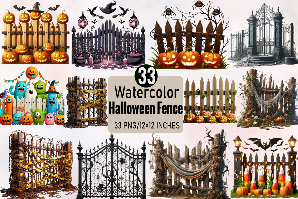 Watercolor Halloween Fence Sublimati, an Illustration by SVGArt (Photo 1 of 8)