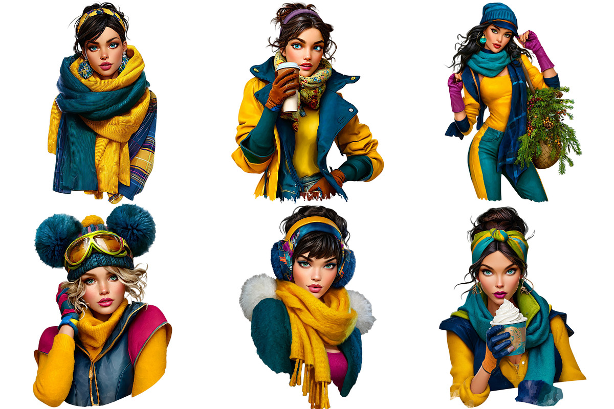 Modern Winter Girls Clipart Bundle, an Illustration by Craft Nest (Photo 6 of 8)