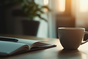 Close up on a cup of coffee and open, a Food & Drink Photo by MistyDay