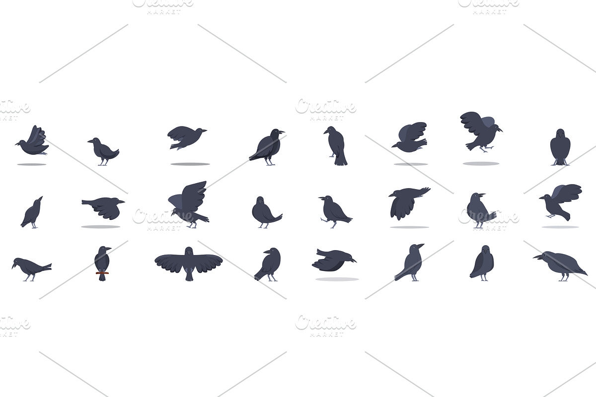 Crow icons set. Set of crows in, an Animal Illustration by Ylivdesign