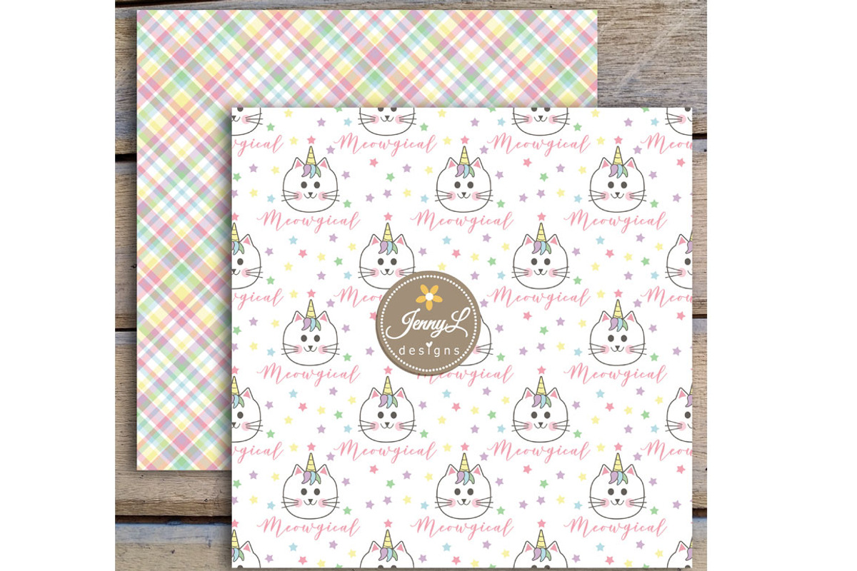 Caticorn Cat Digital Paper & Clipart, a Pattern Graphic by JennyL Designs (Photo 6 of 7)