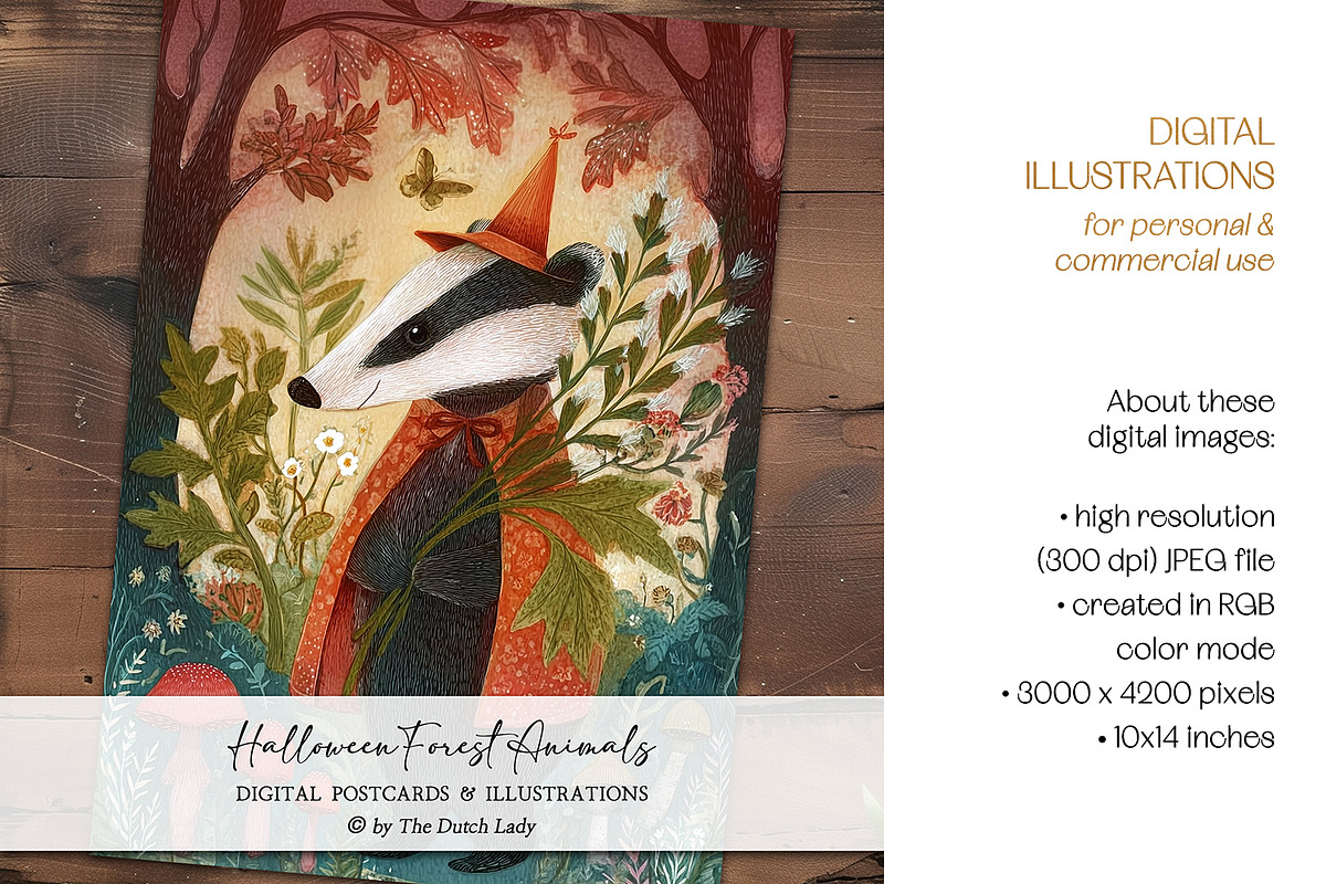 Halloween Forest Animals Postcards, an Animal Illustration by The Dutch Lady Designs (Photo 5 of 7)