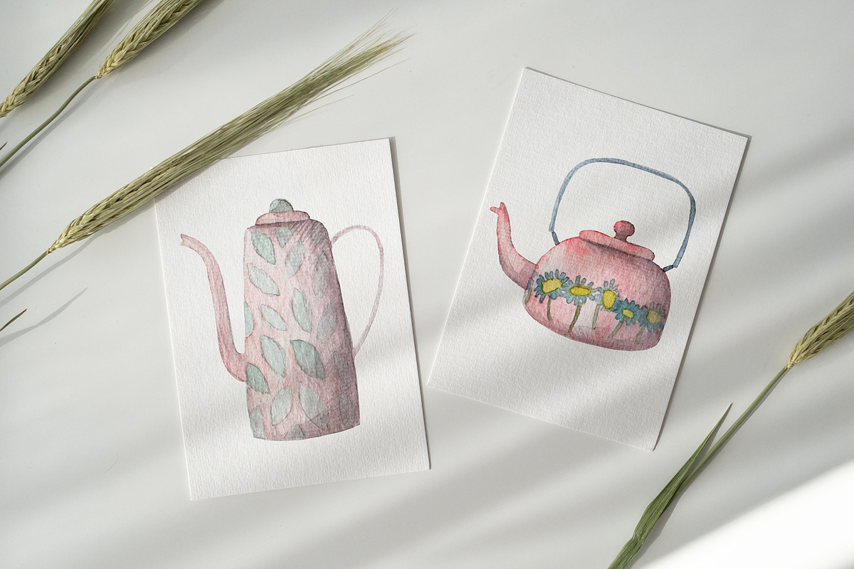 Watercolor 22 teapots set, a Food Illustration by My watercolor shop (Photo 4 of 6)