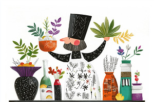A bearded market vendor inviting, a Work Illustration by Sybillla