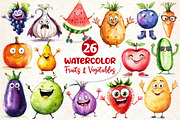 Funny Fruits & Vegetables Clipart, an Illustration by Dream Creation (Thumbnail 1 of 6)