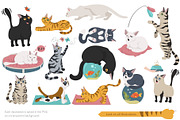 Cartoon cats clipart set, an Animal Illustration by pet design shop (Thumbnail 1 of 12)