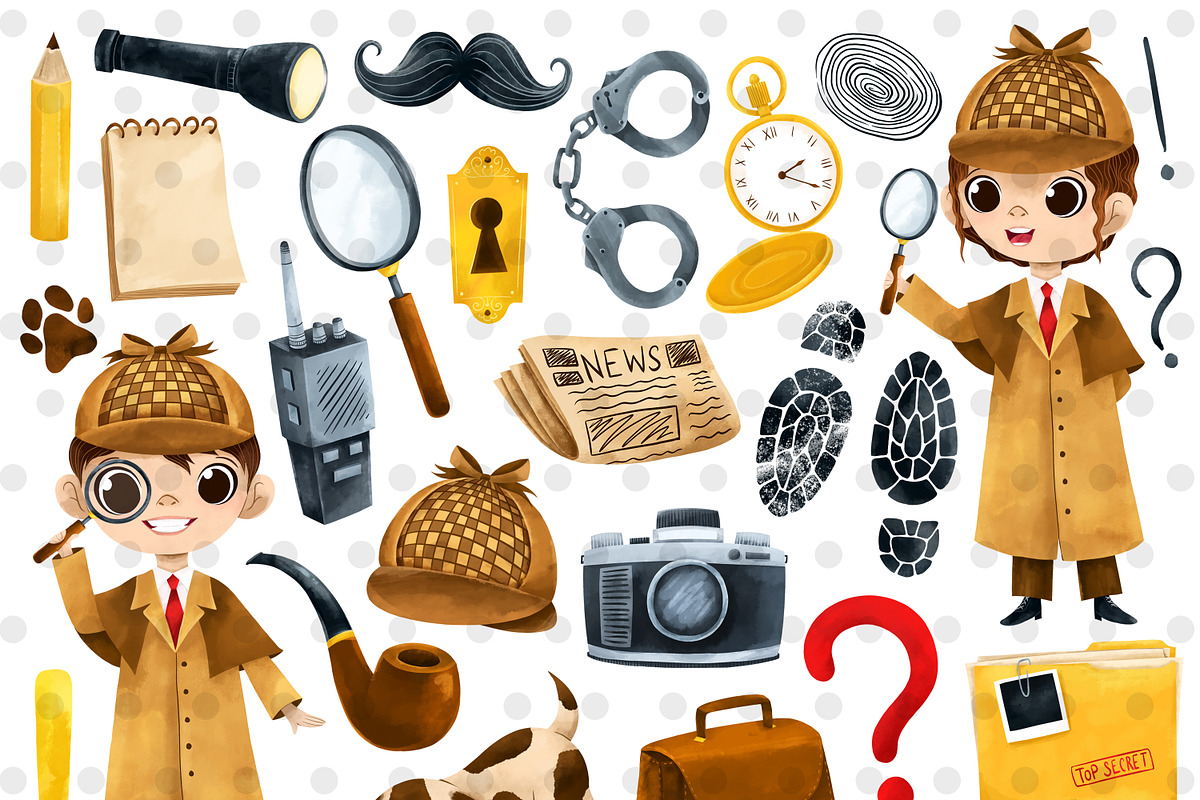 Watercolor Detective Clipart Setete, an Illustration by LeMagiqueBoutique (Photo 2 of 3)