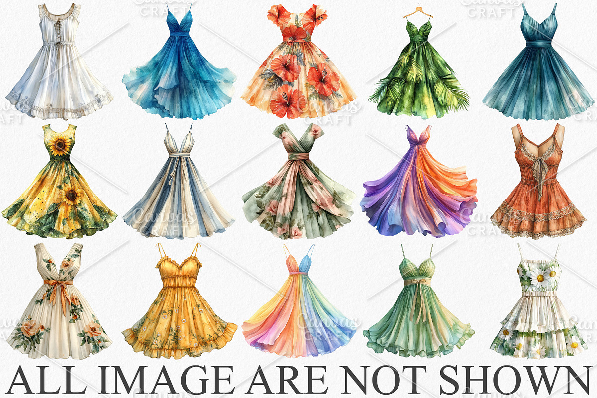 Watercolor Summer Dress Clipart PNG, an Illustration by Canvas Craft (Photo 3 of 7)