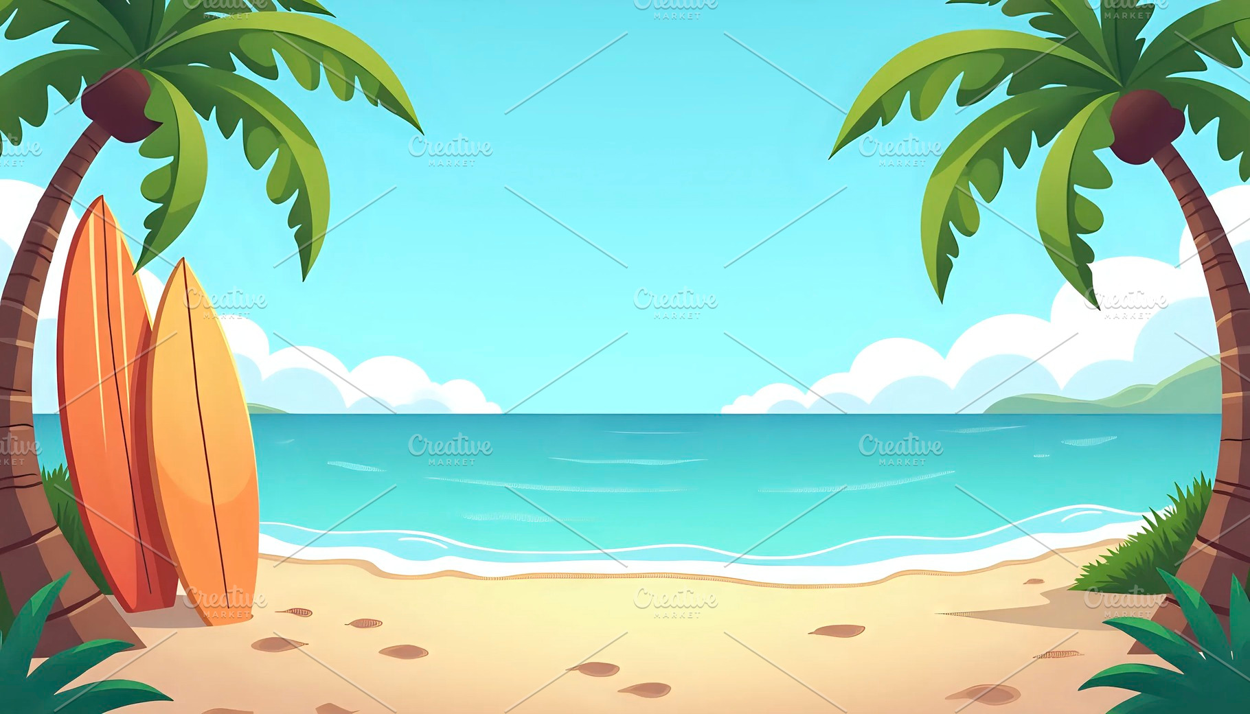 Illustrate a cool summer beach with, a Photo by LOGOCREATIVE