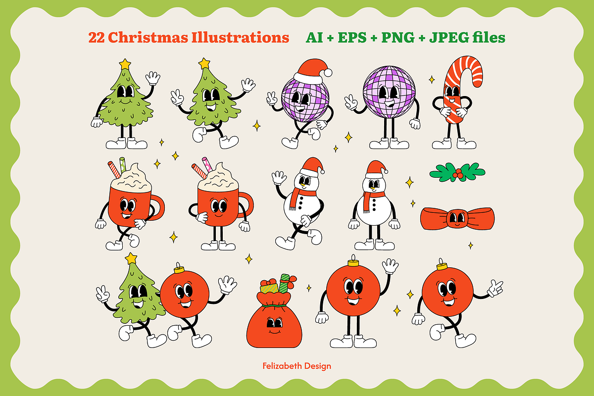 Groovy Christmas | Cliparts, a Seasonal Illustration by Felizabeth Design (Photo 3 of 9)