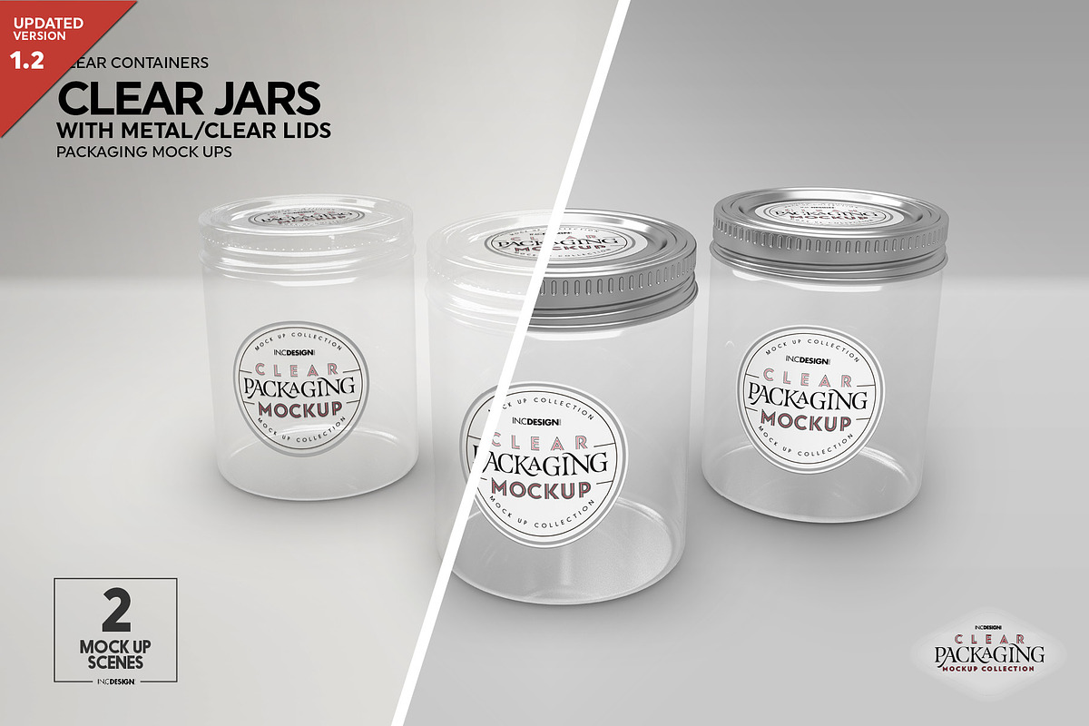 Jars with Metal /Clear Lids Mockup, a Packaging Mockup by INCDesign (Photo 1 of 13)