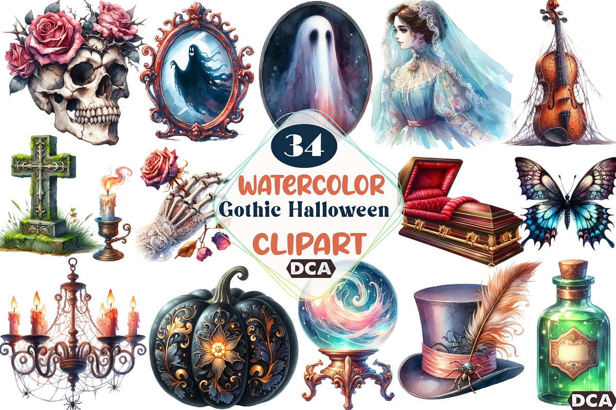 Antique Gothic Halloween Set PNG Cl, an Illustration by DreamCafeArt (Photo 1 of 5)