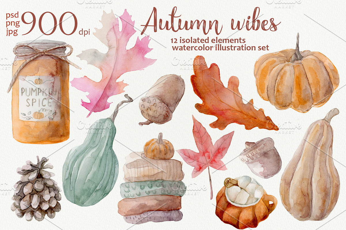 Autumn wibes watercolor set, an Illustration by My watercolor shop (Photo 1 of 4)