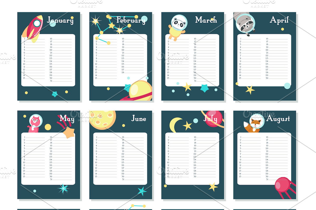 Space animals calendar & planner, a Stationery Template by SiberianArt (Photo 9 of 12)