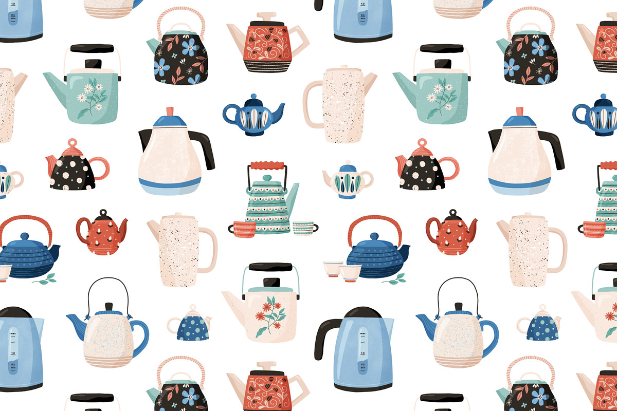 Teapots, kettles seamless patterns, a Pattern Graphic by Good Studio (Photo 3 of 5)