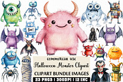 Watercolor Halloween Monster Clipart, an Illustration by Craft Nest (Thumbnail 1 of 6)