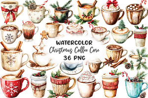 Watercolor Christmas Coffee Core PNG, a Work Illustration by CraftArtStudio