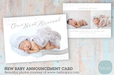 AN003 Newborn Baby Card Announcement, a Card Template by Paper Lark