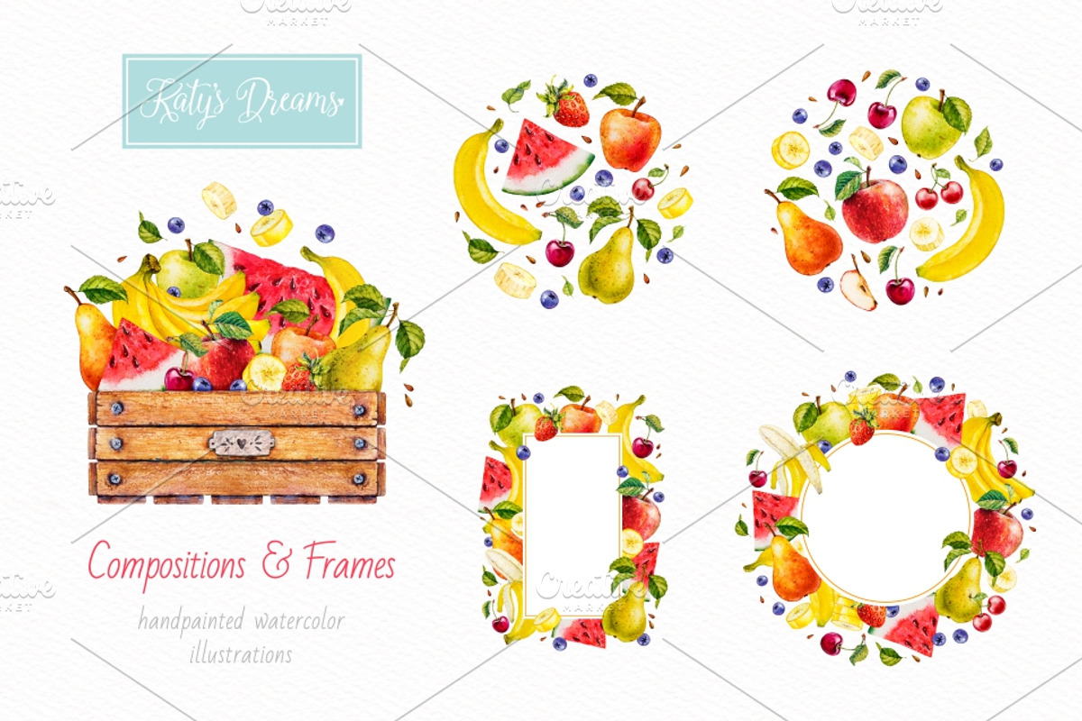 Fruits and berries. Watercolor., a Decorative Illustration by Ekaterina Mikheeva (Photo 3 of 6)