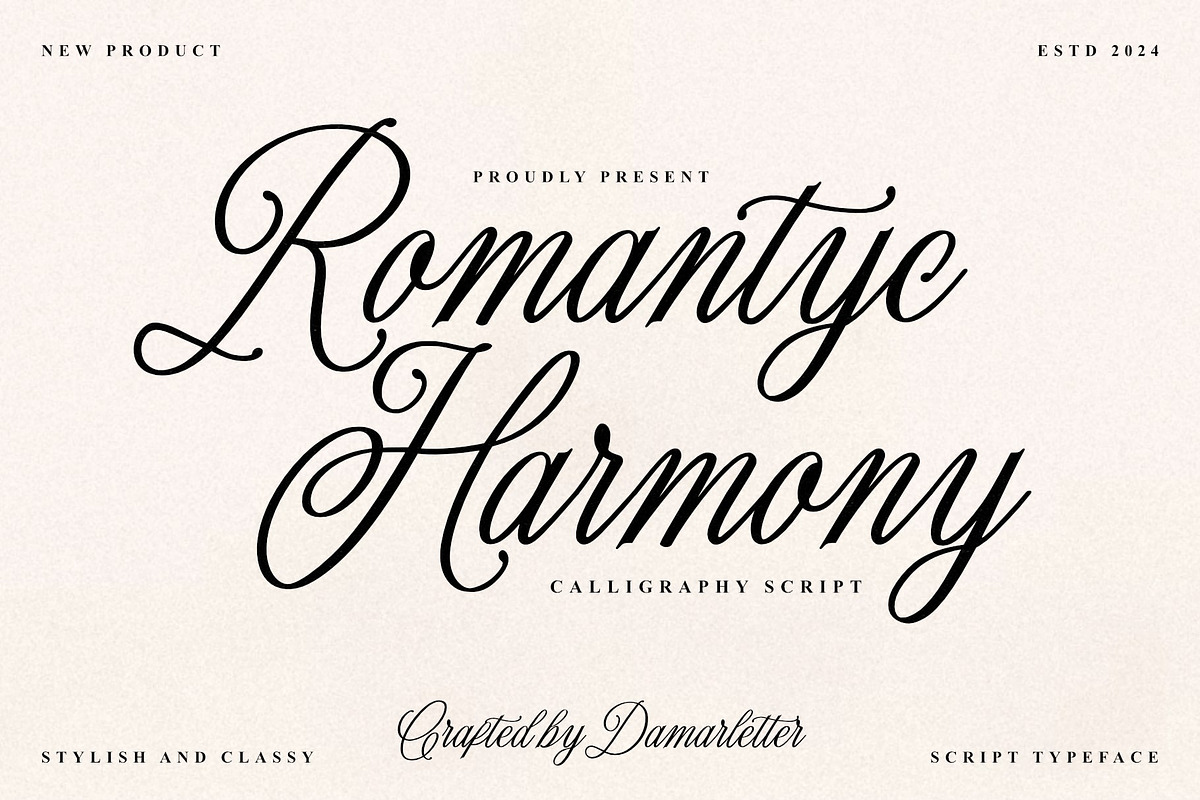 Romantyc Harmony, a Script Font by Damarletter (Photo 1 of 8)