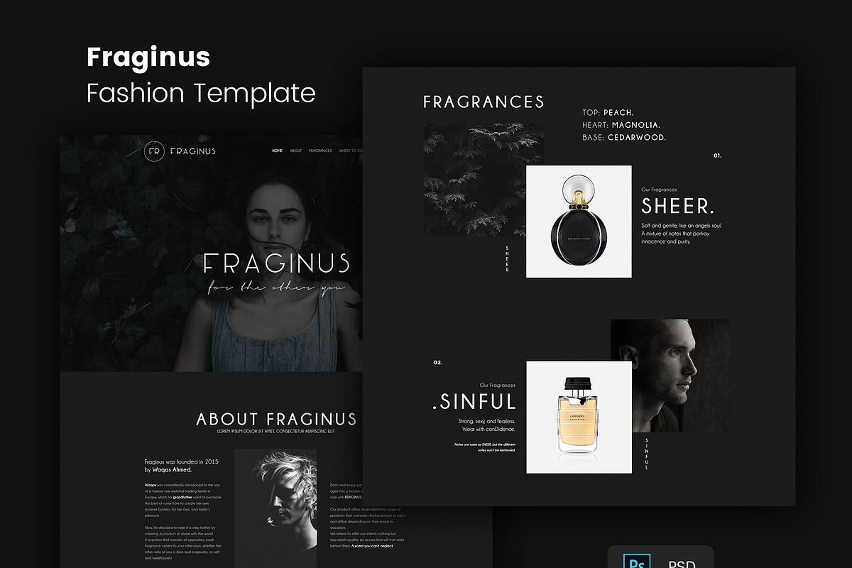Fraginus Fashion Website Template, a Landing Page Template by PSDFY (Photo 1 of 5)