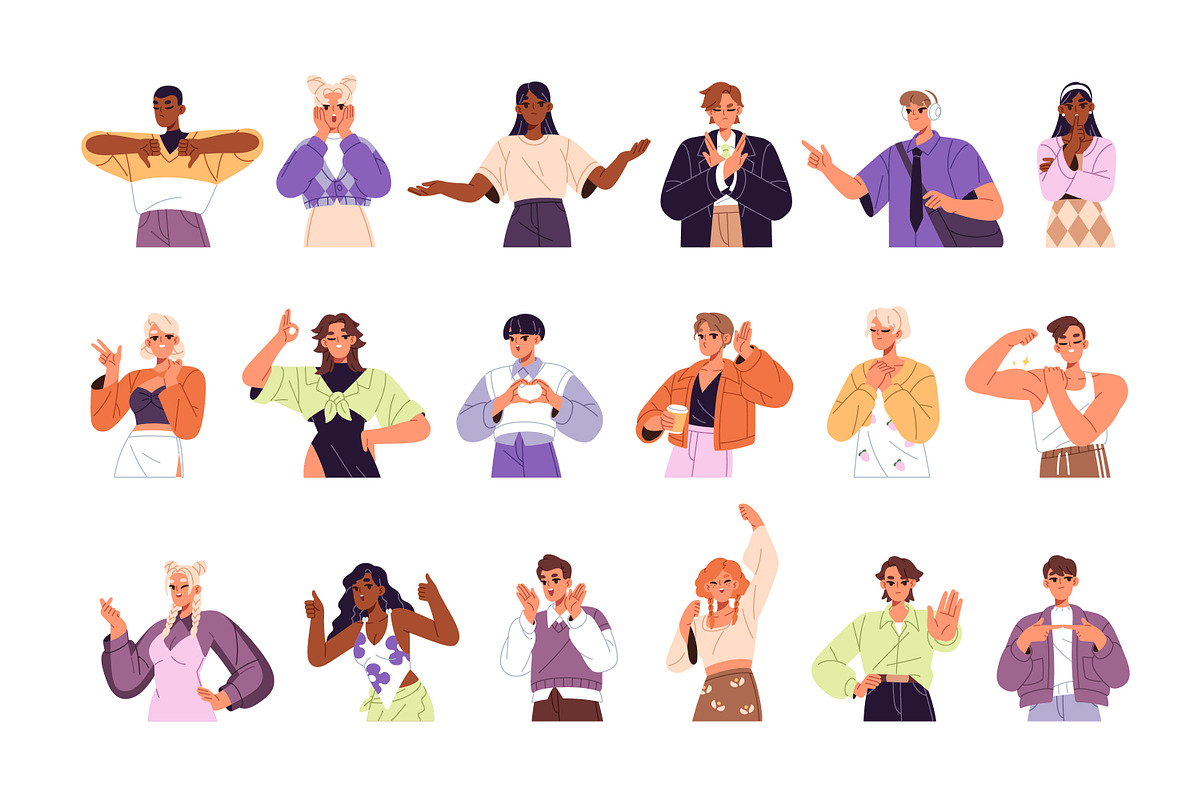 People communicate with gestures set, a Person Illustration by PaperTrident (Photo 1 of 11)