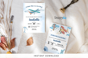 Blue Airplane Baby Shower Invitation, an Invitation Template by Snapybiz