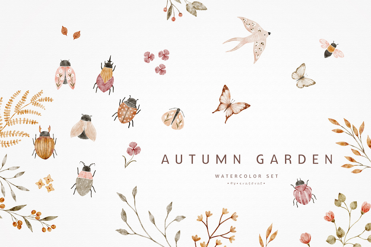 AUTUMN GARDEN watercolor set, an Object Illustration by erasovas (Photo 1 of 13)
