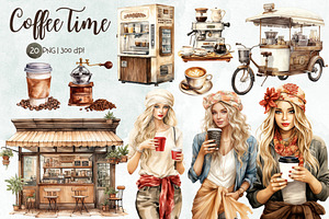 Coffee Time Watercolor Sublimation