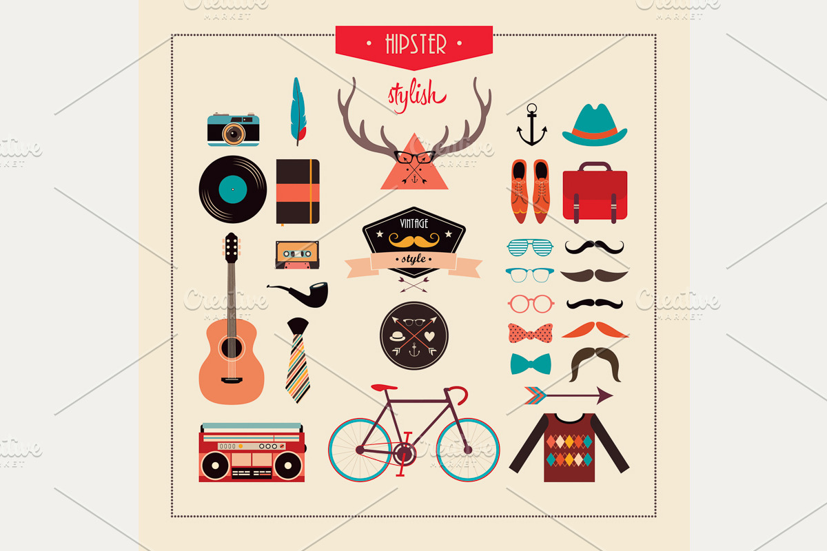 Hipster Stuff (vector design), an Illustration by Inkant Studio