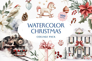 Watercolor Christmas Collage Pack