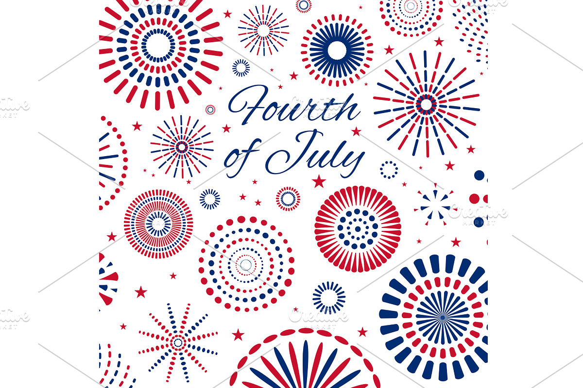 Fourth of July blue, red fireworks, a Seasonal Illustration by sceptical cactus