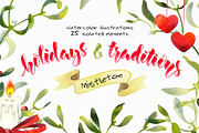 Mistletoe - watercolor illustrations, a Decorative Illustration by Color and Decor (Thumbnail 1 of 6)