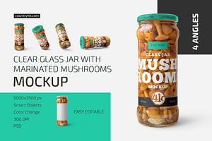 Glass Jar with Mushrooms Mockup Set, a Packaging Mockup by Country4k