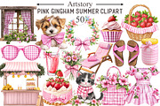 Bohemian Pink Gingham Summer Clipart, an Illustration by designcity5 (Thumbnail 1 of 5)