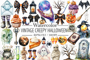 Vintage Creepy Halloween Clipart, an Illustration by Libby Wishes