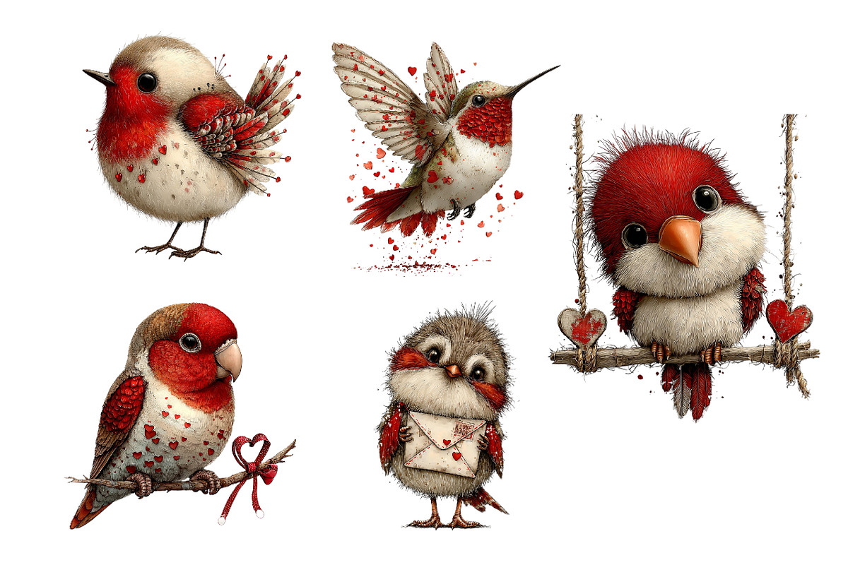 Whimsical Valentine Birds Clipart, an Illustration by Dream Creation (Photo 8 of 8)