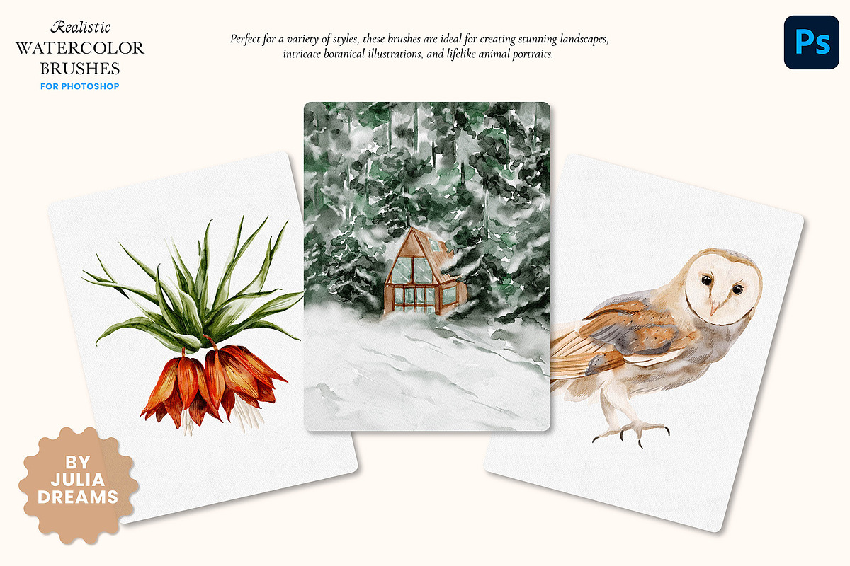 Watercolor Photoshop Fresco Brushes, a Brush Add-On by Julia Dreams (Photo 7 of 10)