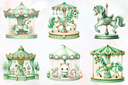 Green Nursery Carousel Horses Clipar, an Illustration by RobertsArt (Thumbnail 6 of 7)