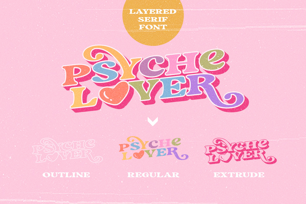 Psyche Lover - Layered Retro Font, a Serif Font by Sarid Ezra (Photo 2 of 10)