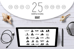 Boat Icon Set, Simple Style