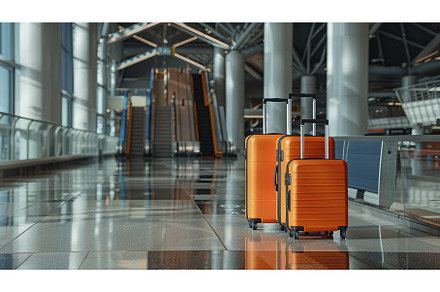 Three orange suitcases are lined up, a Transportation Photo by Jyliana's shop