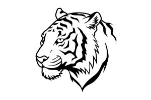Tiger head icon in black and, an Animal Illustration by Things for designers